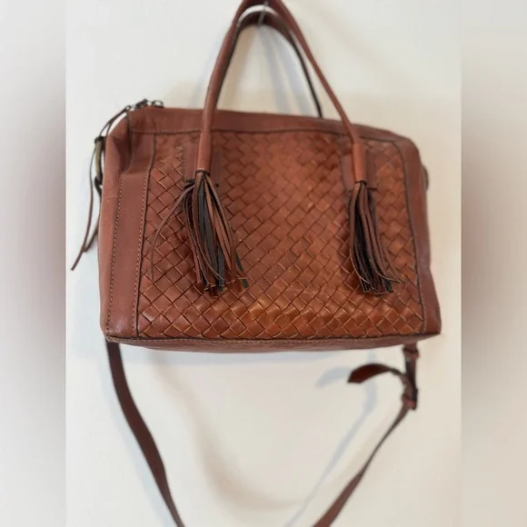 NOONDAY COLLECTION “Monterey” Russet Brown Leather Satchel with fringe - Picture 3 of 12